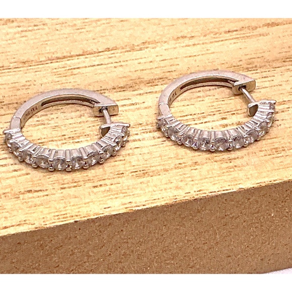 Sterling Silver 925 CZ Huggie Earrings - Picture 2 of 4